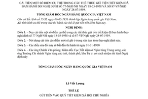 Nghị định 205-VP/NgĐ cải tiến thể thức gửi tiền tiết kiệm đã ban hành do Nghị định 77-NgĐ/NH