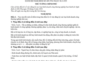 Nghị định 005-TTg điều lệ đăng ký các loại kinh doanh công thương nghiệp