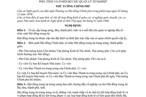 Nghị định 020-TTg tổ chức một Hội đồng trọng tài ở các cấp trung ương, khu, thành phố, tỉnh và ở mỗi Bộ chủ quản lý xí nghiệp