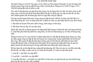 Thông tư liên bộ 06-LB/TT sử dụng kinh phí định mức trợ cấp công tác đắp đê năm 1960