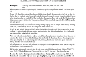 Chỉ thị 10-NV/TB phổ biến rộng rãi tiêu chuẩn liệt sĩ cán bộ nhân dân hoàn thành tốt xác nhận ghi công liệt sĩ