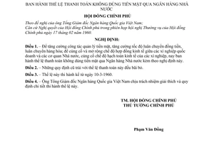 Nghị định 04-CP thể lệ thanh toán không dùng tiền mặt qua Ngân hàng Nhà nước