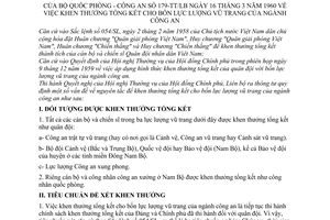 Thông tư 179-TT/LB khen thưởng tổng kết bốn lực lượng vũ trang ngành Công an