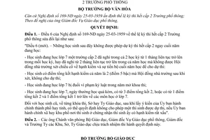 Quyết định 139-QĐ ấn định thể lệ kỳ thi hết cấp 2 Trường phổ thông sửa đổi Nghị định 169-NĐ
