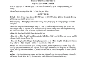 Quyết định 140-QĐ ấn định thể lệ kỳ thi tốt nghiệp Trường phổ thông sửa đổi Nghị định 200-NĐ