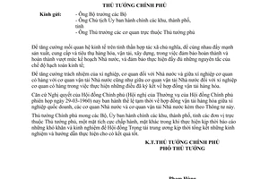 Thông tư 090-TTg thể lệ tạm thời hợp đồng vận tải hàng hóa