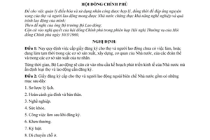 Nghị định 08-CP cấp giấy đăng ký cho thợ và người lao động ngoài biên chế Nhà nước