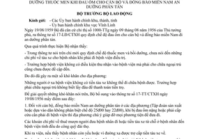 Thông tư 11-LĐ/TT bổ sung Thông tư 17-LĐ/CTXH quy định chế độ bồi dưỡng thuốc men khi đau ốm cán bộ đồng bào miền  Nam an dưỡng phân tán