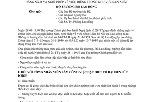 Thông tư 14-LĐ/TT hướng dẫn thi hành lệ nghỉ ngày lễ chính thức nghỉ hàng năm nghỉ phép khu vực sản xuất