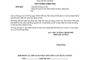 Thông tư 170-TTg mẫu hợp đồng nguyên tắc cụ thể giao nhận thi công xây dựng cơ bản