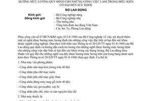 Thông tư 1312-LĐ/TL xét duyệt nghề thuộc ngành công nghiệp hưởng mức lương quy định công việc trong điều kiện có hại sức khỏe