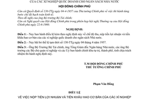 Nghị định 45-CP điều lệ về việc nộp tiền lợi nhuận và tiền khấu hao cơ bản của các xí nghiệp quốc doanh cho ngân sách Nhà nước
