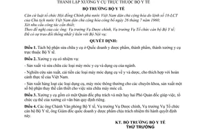 Thông tư 763-BYT-QĐ thành lập xưởng y cụ thuộc Bộ Y tế