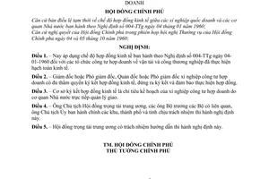 Nghị định 65-CP áp dụng chế độ hợp đồng kinh tế tổ chức công tư hợp doanh