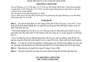 Nghị định 67-CP quy định chế độ thuế thu vào các nghề làm gia công cho Mậu dịch quốc doanh và các cơ quan Nhà nước