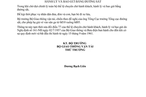 Thông tư 23-PC sửa đổi điều 77 thể lệ chuyên chở hành khách hành lý bao gửi bằng đường sắt