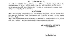 Quyết định 200-NV cho phép Tổng hội y học Việt Nam thành lập Hội Da liễu Việt Nam