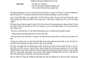 Thông tư 2431-UB/TC bản điều lệ tạm thời lập kế hoạch hạch toán thống kê giá thành xây lắp