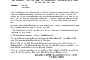 Thông tư 2506-UB/CQL thể lệ công tác nghiên cứu tiêu chuẩn, quy phạm, thiết kế định hình