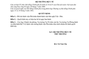 Quyết định 808-BYT/QĐ đổi tên bệnh viện Phủ Doãn thành thành bệnh viện Hữu nghị Việt Đức