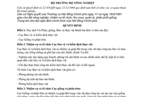 Quyết định 30-NN/QĐ tách Vụ phân, giống, bảo vệ thực vật thành 2 Cục