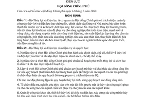 Nghị định 138-CP quy định nhiệm vụ quyền hạn và tổ chức bộ máy của Bộ Thủy lợi và Điện lực