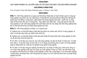 Nghị định 152-CP quy định nhiệm vụ, quyền hạn và tổ chức bộ máy của Bộ Nông nghiệp