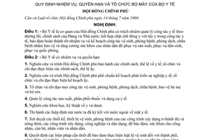 Nghị định 153-CP quy định nhiệm vụ, quyền hạn và tổ chức bộ máy của Bộ Y tế