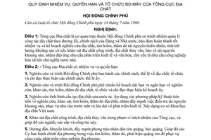 Nghị định 159-CP quy định nhiệm vụ, quyền hạn và tổ chức bộ máy của Tổng cục Địa chất