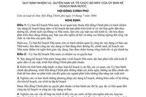 Nghị định 158-CP quy định nhiệm vụ, quyền hạn và tổ chức bộ máy của Ủy ban Kế hoạch Nhà nước