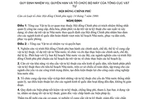 Nghị định 165-CP quy định nhiệm vụ, quyền hạn và tổ chức bộ máy của Tổng cục Vật tư