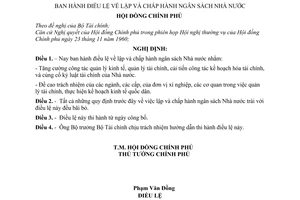 Nghị định 168-CP điều lệ lập và chấp hành ngân sách Nhà nước