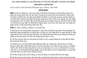 Nghị định 72-CP quy định nhiệm vụ, quyền hạn và tổ chức bộ máy của Bộ Lao động