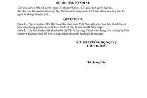 Quyết định 237-NV cho phép Hội thể thao bắn súng thành lập hoạt động