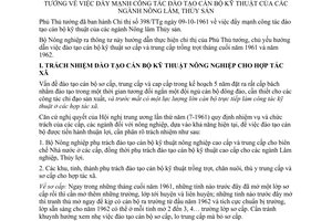 Thông tư 18-NN-TT đẩy mạnh công tác đào tạo cán bộ kỹ thuật ngành Nông lâm Thủy sản hướng dẫn Chỉ thị 398-TTg