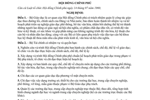 Nghị định 198-CP quy định nhiệm vụ, quyền hạn và tổ chức bộ máy của Bộ Giáo dục