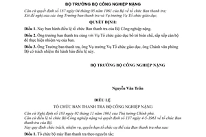 Quyết định 563-BCNNg/KB2 điều lệ tổ chức Ban Thanh tra của Bộ Công nghiệp nặng