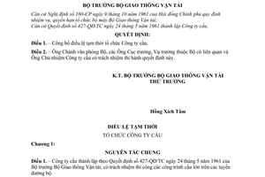 Quyết định 1269-QĐ/TC công bố điều lệ tạm thời tổ chức Công ty cầu