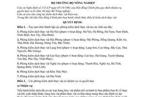 Quyết định 39-NN/QĐ tạm thời thành lập phòng kiểm dịch thực vật tại các tỉnh