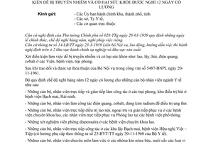Thông tư 018-BYT/TT quy định cán bộ nhân viên ngành y tế làm việc điều kiện dễ bị truyền nhiễm có hại sức khỏe được nghỉ 12 ngày có lương