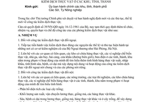 Thông tư 022-NN/TT nhiệm vụ chế độ công tác phòng kiểm dịch thực vật khu, tỉnh, thành