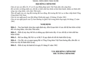 Nghị định 218-CP điều lệ tạm thời về các chế độ bảo hiểm xã hội đối với công nhân, viên chức Nhà nước