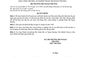 Quyết định 71-QĐ/NT quy định chế độ hội họp, học tập tại các trạm, cửa hàng, kho, công trường, xí nghiệp thuộc Bộ Ngoại thương