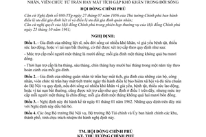 Nghị định 14-CP trợ cấp cho gia đình liệt sĩ, gia đình quân nhân, cán bộ, công nhân, viên chức từ trần hay mất tích gặp khó khăn trong đời sống