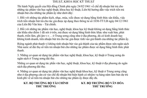 Thông tư liên bộ 92-TT/LB trích tiền trả nhuận bút tác phẩm văn học nghệ thuật khoa học kỹ thuật