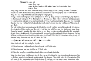 Thông tư 278-VB/CQL quy định mức sử dụng vật liệu