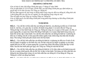 Nghị định 27-CP quy định các nguyên tắc về việc lập và ban hành các chế độ, biểu mẫu báo cáo thống kê và phương án điều tra