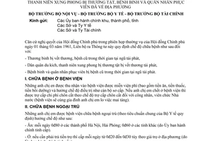 Thông tư liên bộ 19-TT/LB Quy định chế độ chữa bệnh thương binh dân quân du kích thanh niên xung phong bị thương tật bệnh binh đã về địa phương