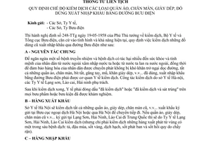 Thông tư 07-LB/YT/BĐ chế độ kiểm dịch quần áo, chăn màn, giày dép, đồ dùng xuất nhập khẩu đường Bưu điện