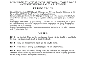 Nghị định 48-TTg Điều lệ tạm thời về việc cấp phát và quản lý vốn lưu động ở các xí nghiệp quốc doanh và công tư hợp doanh